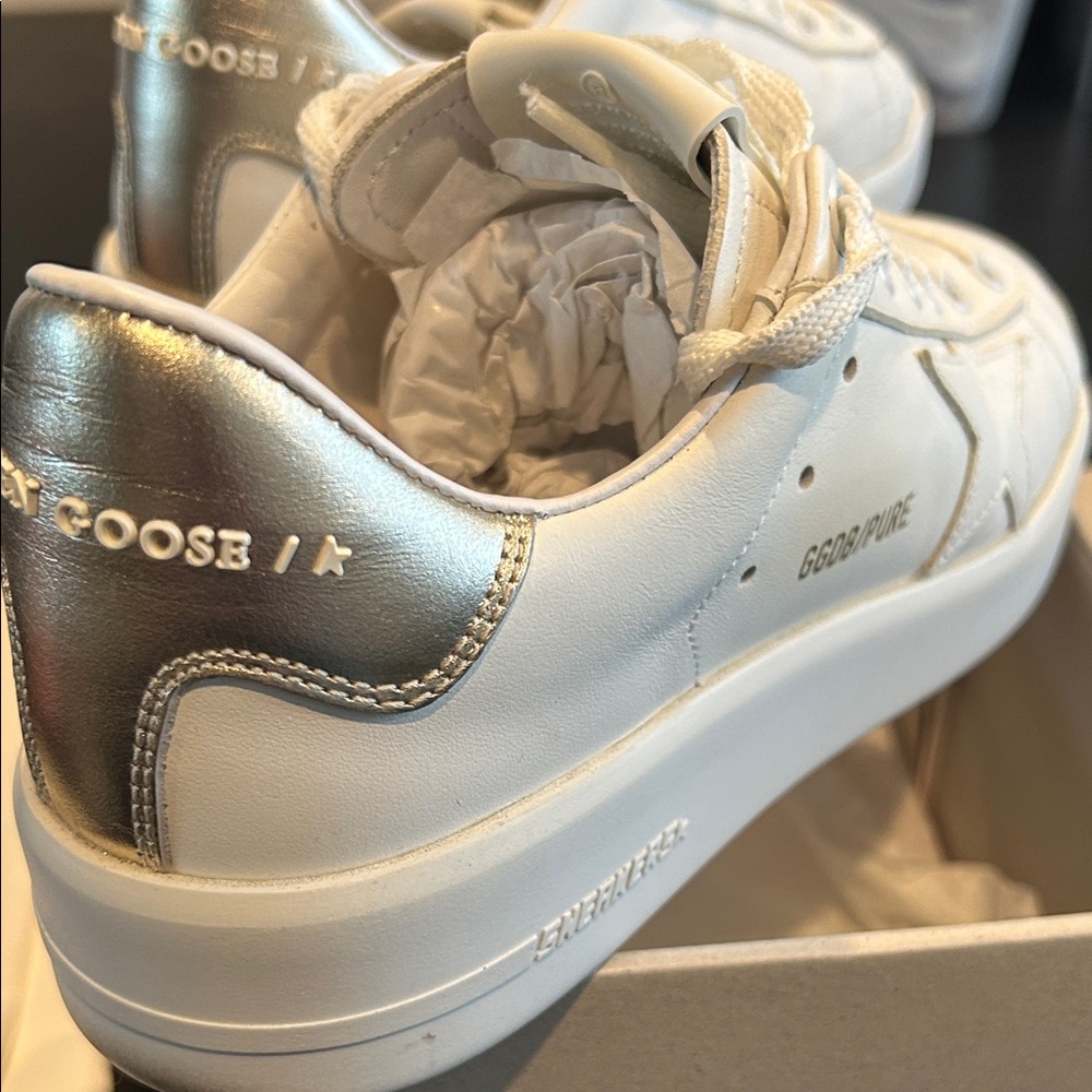 Golden Goose White Sneakers with Silver Details
